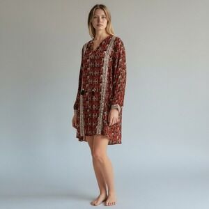 Verb by Pallavi Singhee Anthropologie Laureigh Red Tribal Mirror Mini Dress S